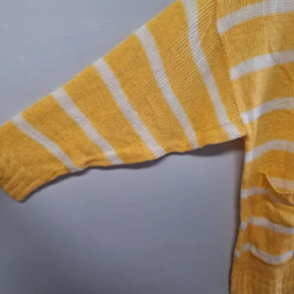 Lularoe Lucille Sweater Cardigan Yellow Stripe Womens Large Oversized Buttons - Picture 3 of 9
